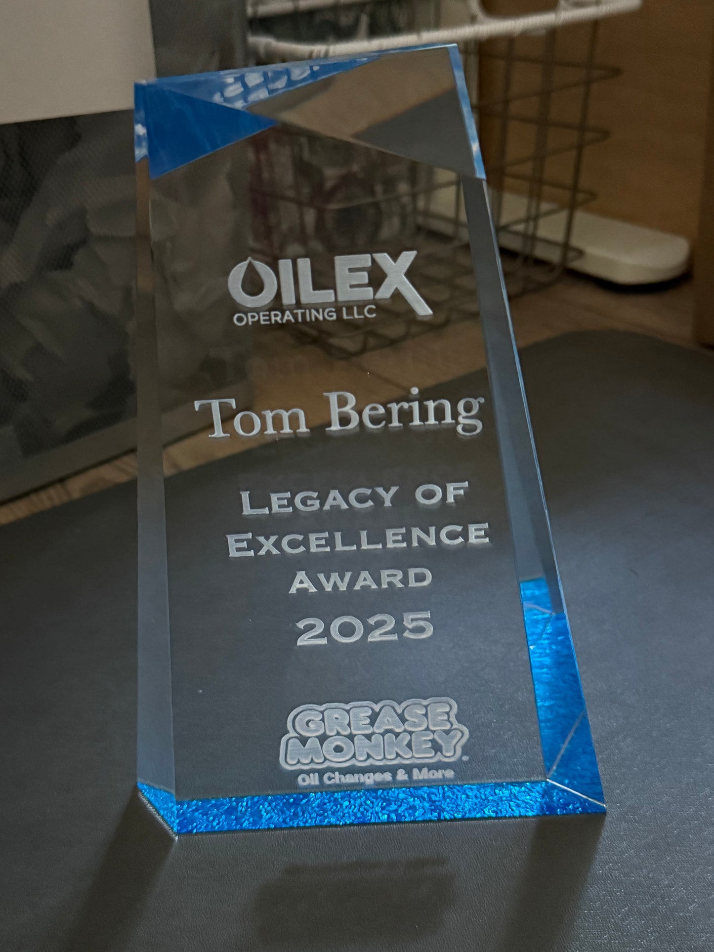 Acrylic Award Custom - 9” Facet Wedge - Ron Morrow