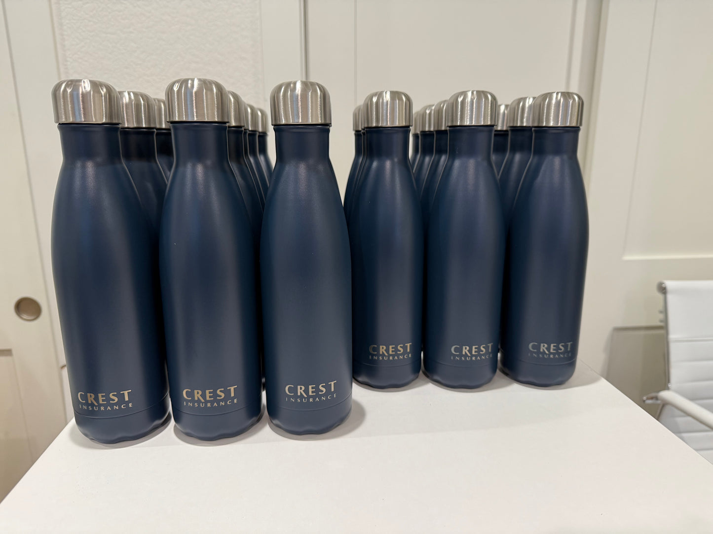 Crest Insurance - Two Sides Custom Engraved - Cola Bottle - Navy